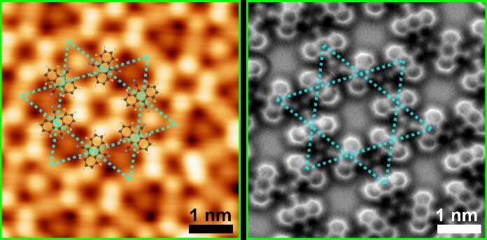 Magnetism generated in 2D organic material by star-like arrangement of molecules