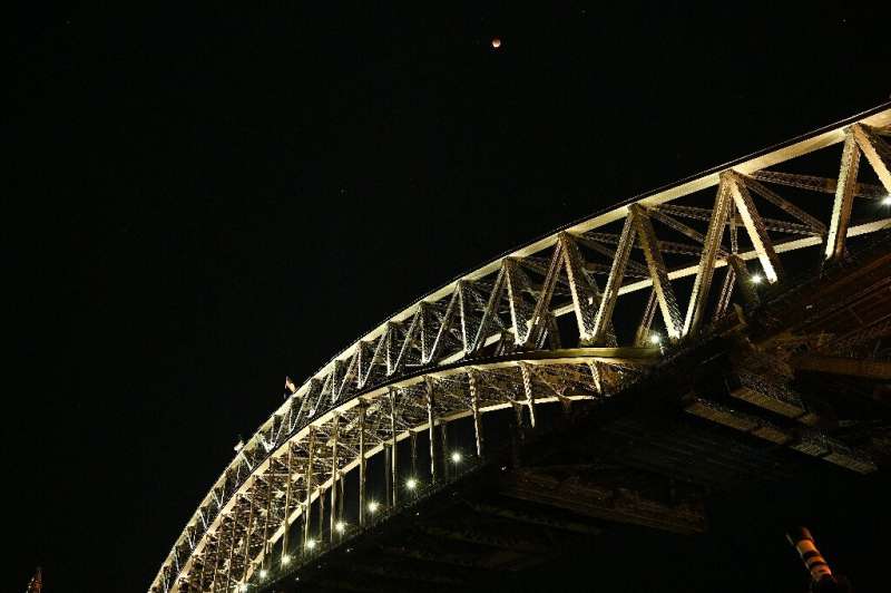 Moon gazers gathered by the Sydney Harbour Bridge to see the moon
