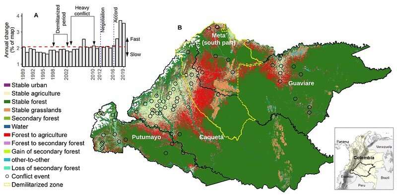 Peace accord in Colombia has increased deforestation of biologically-diverse rainforest
