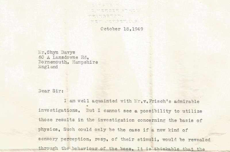 Previously unknown letter reveals Einstein's thinking on bees, birds and physics