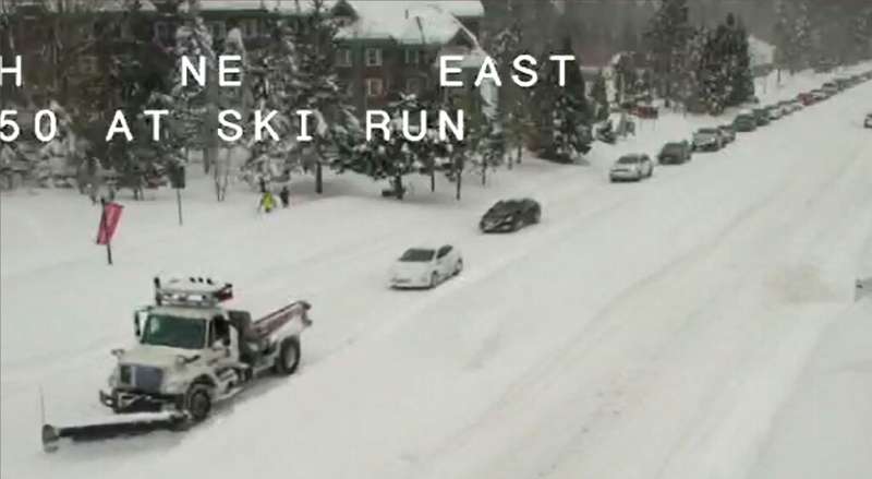 Roads in and out of the resort town of Lake Tahoe, California, have been covered with snow