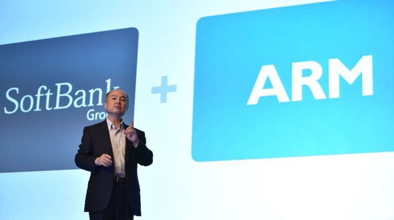 SoftBank Group Corp (representative Masayoshi Son pictured speaking at a press conference in July 2016) purchased Arm in 2016 fo