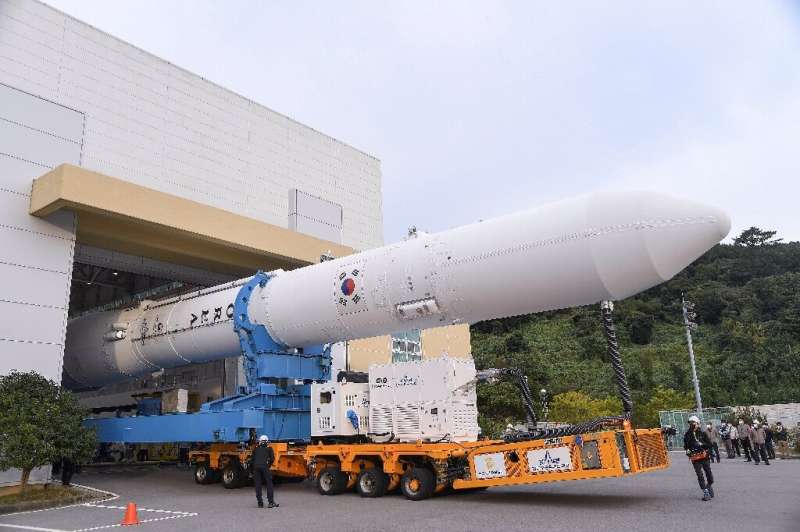 South Korea's three-stage Nuri rocket weighs 200 tonnes and is 47.2 metres (155 feet) long
