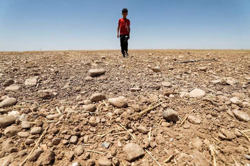 Sun-baked farmland in eastern Iraq's Saadiya area, north of Diyala, pictured on June 24, 2021 amid a blistering summer heat wave