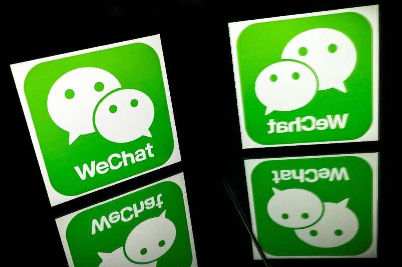 This file photo shows the logo of mobile messaging service WeChat, the China-based super app  for social networking, e-commerce 