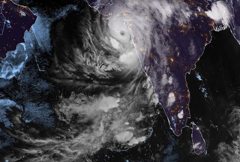 This handout satellite image shows Cyclone Tauktae over western India on May 17, 2021
