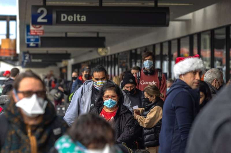 Travelers at Los Angeles International Airport on December 24, 2021