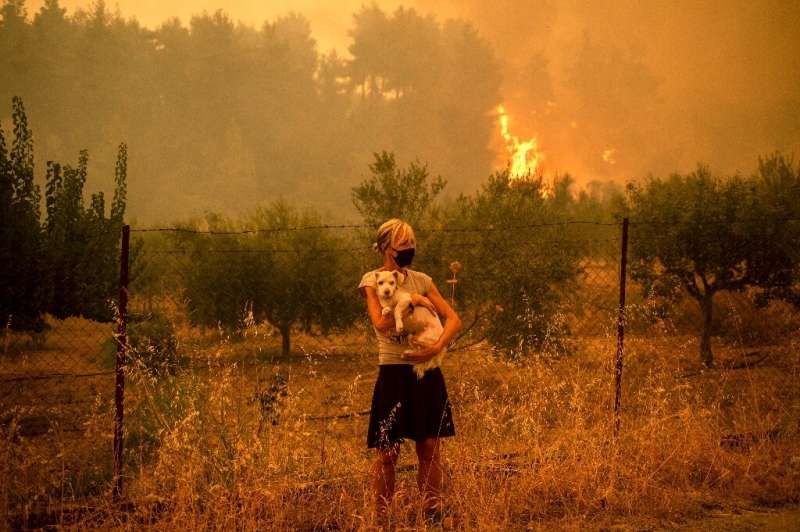 Wildfires on the island of Evia have charred pine forestS, destroyed homes and forced tourists and locals to flee