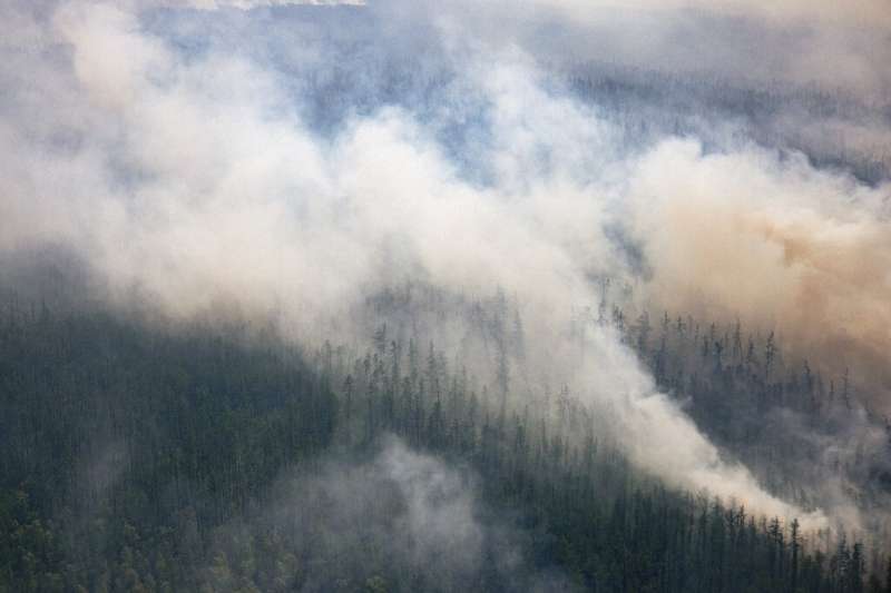 A burning forest in the Gorny Ulus area of the republic of Sakha in Siberia in July 2021