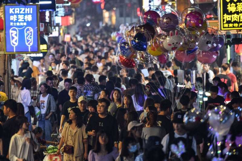 A crowded street is seen in the city of Changsha in China's Hunan province in September 2020