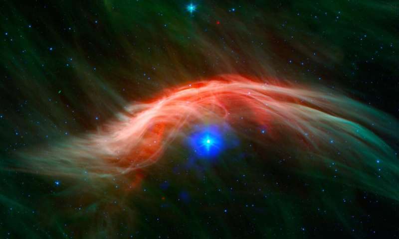 A fast-moving star collides with interstellar gas, causing an amazing arc shock