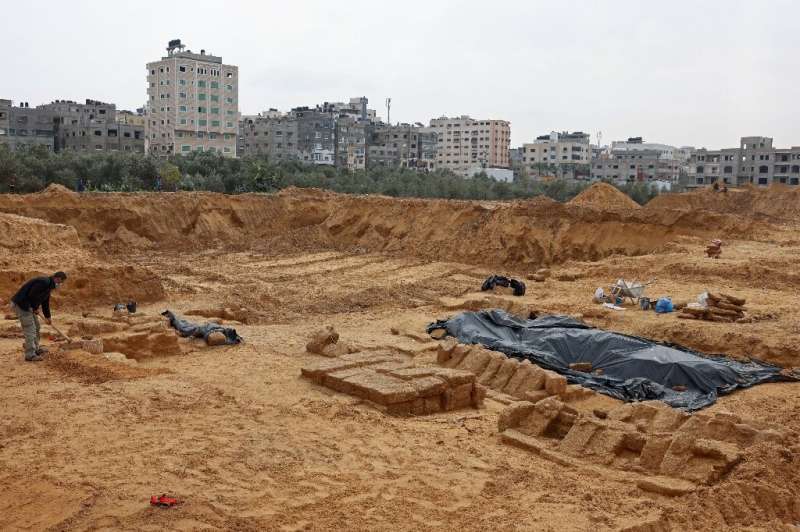 A general view shows a newly discovered Roman cemetery containing ornately decorated graves, in Beit Lahia in the northern Gaza 