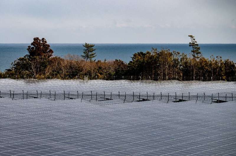 A gleaming field of solar panels now lines a coastal stretch north of the stricken Fukushima plant