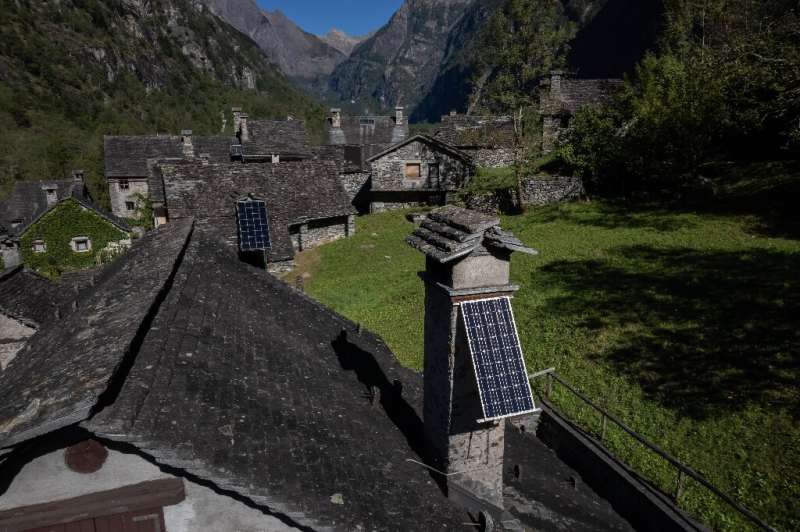 A solar panel on a chimney in the Bavona valley