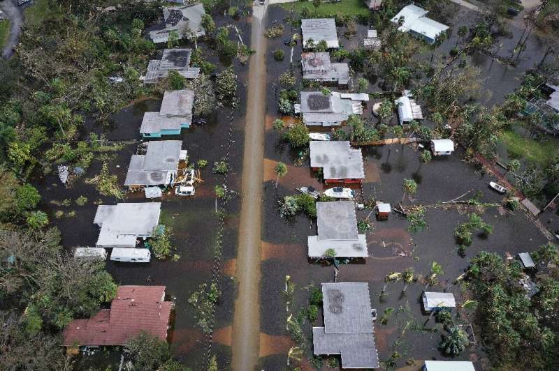 An aerial photo of flooded homes in Port Charlotte, Florida