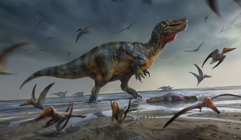 An artist's depiction of the massive White Rock spinosaurid
