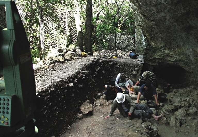 Archaeologists and palaeoanthropologists led by Ludovic Slimak inside the Mandrin cave
