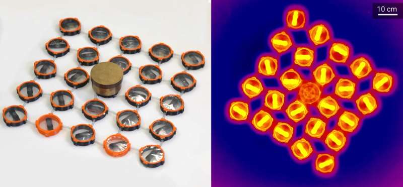Collective actuation of an elastic network of « mini robots »