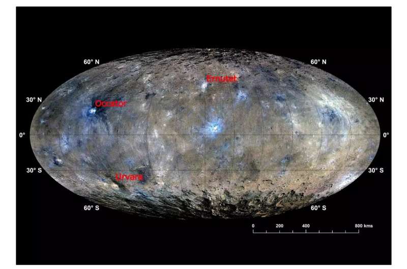 Dwarf planet Ceres: organic chemistry and salt deposits in Urvara impact crater