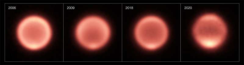 ESO teleskops fiksē pārsteidzošas Neptūna temperatūras izmaiņas