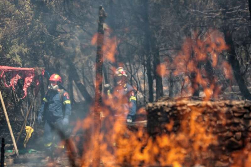 Firefighters were in action against a wildfire that forced hundreds to flee a suburb of Athens