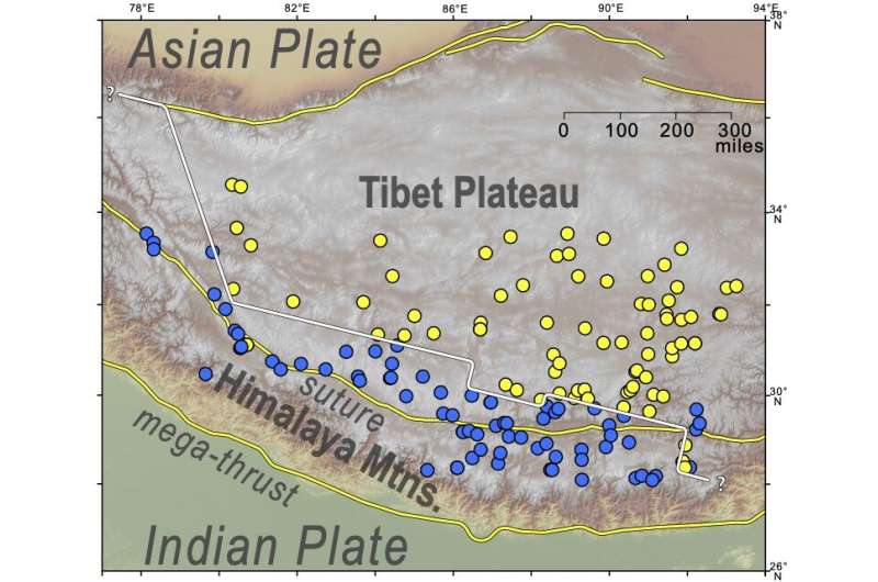 Hot springs reveal where continental plates collide beneath Tibet