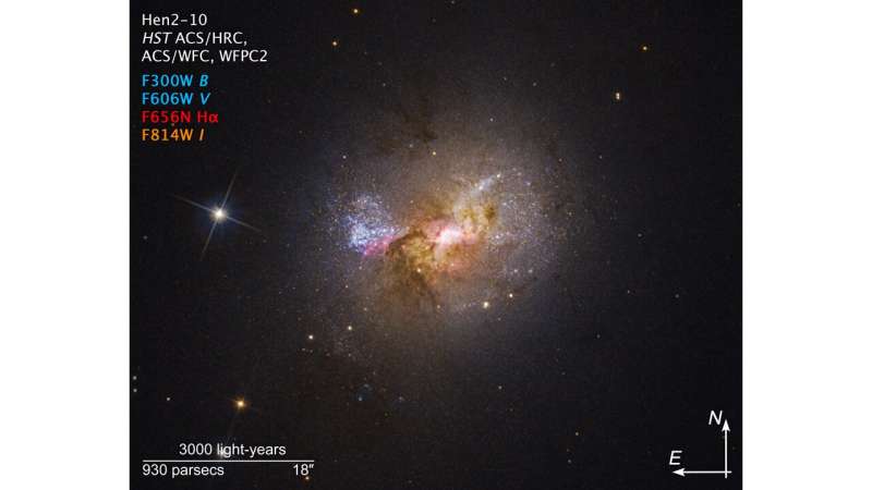 Хаббл обнаружил черную дыру, поджигающую звездообразование в карликовой галактике