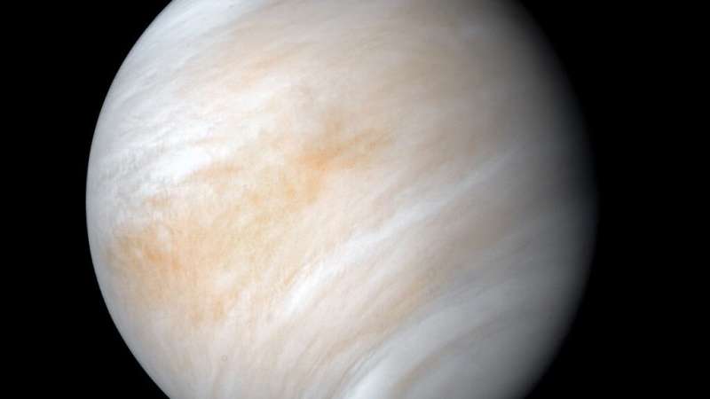 This composite, false-color view of Venus’s atmosphere was produced using images collected by the Mariner 10 spacecraft. Credit: NASA/JPL-Caltech, Public Domain, space,space science,phosphine,Venus,nasa,mars,Scientists ,atmosphere , Earth,