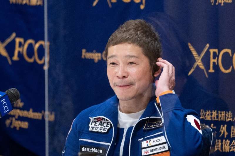 Japanese billionaire Yusaku Maezawa, who went to the International Space Station attends a press conference at the Foreign Corre