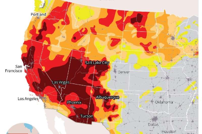 Map showing drought intensity in the western United States