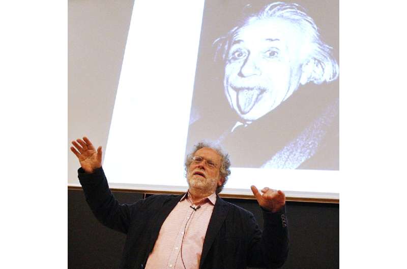 New Nobel laureate Anton Zeilinger in front of a famous picture of Albert Einstein sticking out his tongue