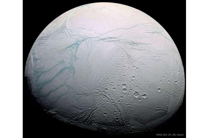 On icy moon Enceladus, expansion cracks let inner ocean boil out