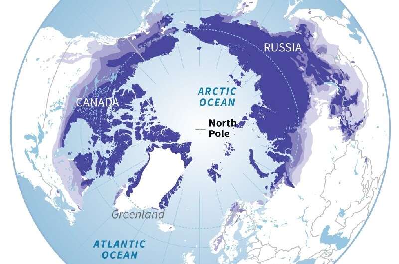 Permafrost zones in the northern hemisphere