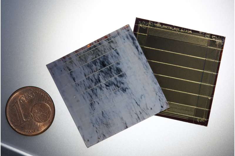 Perovskite solar modules with a marble look
