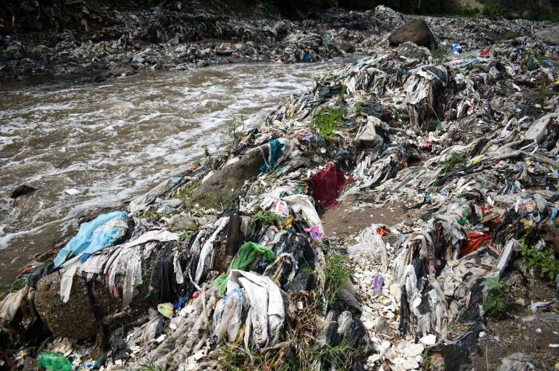 Plastic waste on the banks of the polluted Las Vacas River, in Chinautla, Guatemala