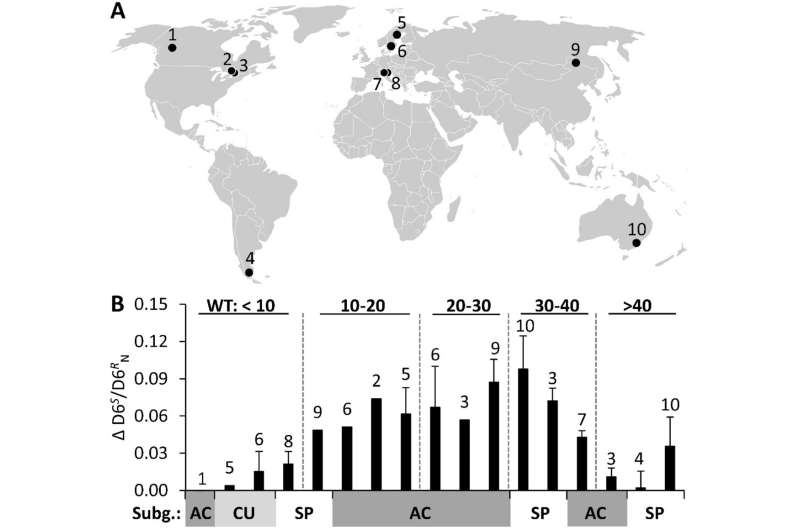 Rising atmospheric CO2 concentrations globally affect photosynthesis of peat-forming mosses