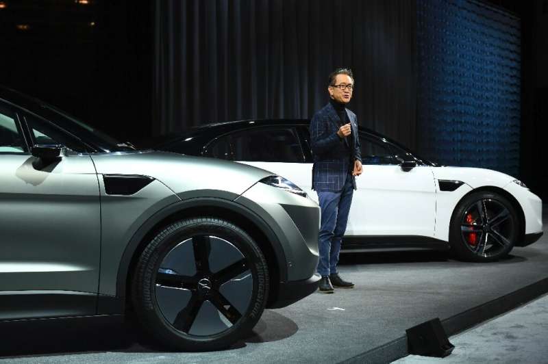 Sony chief executive officer Kenichiro Yoshida unveils the Sony Vision-S SUV prototype electric vehicle