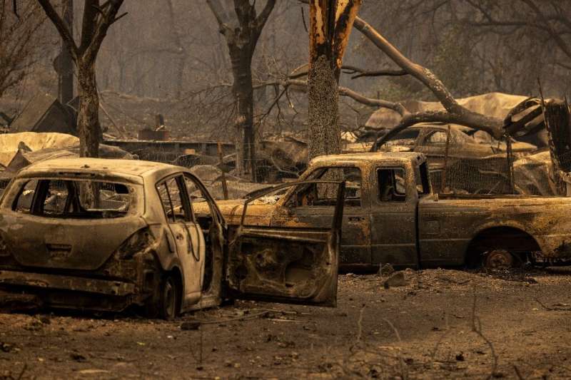 The ruins of the Oak Mobile Park, destroyed by the McKinney Fire northwest of Yreka, California, on July 31, 2022
