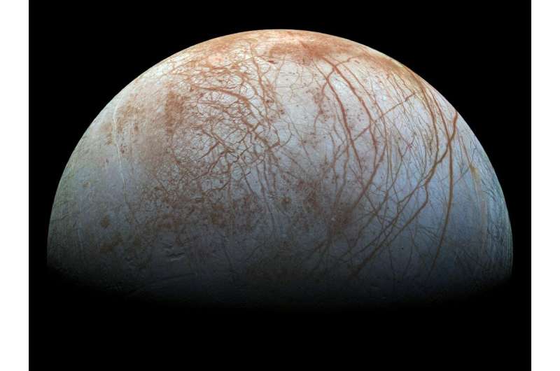 The surface of Jupiter's moon Europa is criss-crossed with double ridges which are similar to those in Greenland's ice sheet