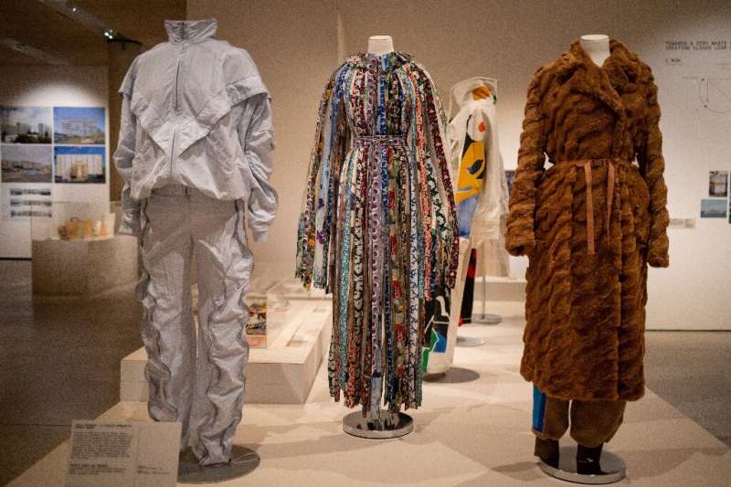 These clothes made from waste materials were designed by  Stella McCartney and displayed at the exhibition &quot;Waste Age: What
