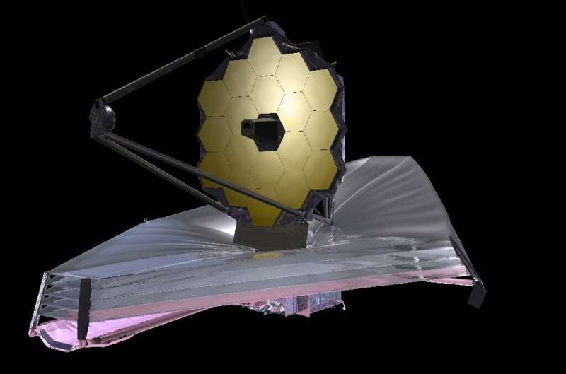 Cette image publiée fournie par la NASA montre la traduction d'un artiste du télescope spatial James Webb