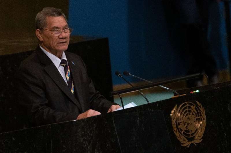 Tuvalu's Prime Minister Kausea Natano, seen addressing the UN General Assembly in September 2022, hopes his nation will continue