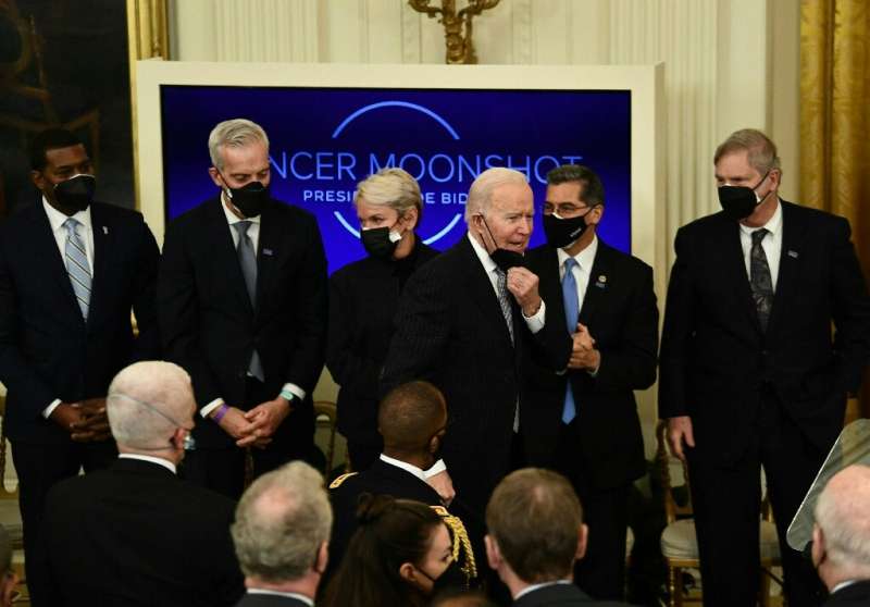 US President Joe Biden attends a ceremony for the relaunch of his cancer 'moonshot' initiative