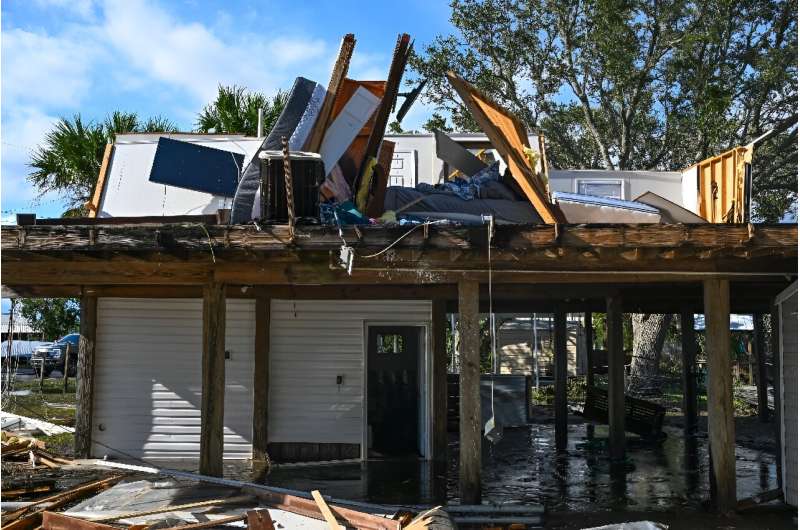 A destroyed house is seen in Keaton Beach, Florida, in the wake of Hurricane Idalia