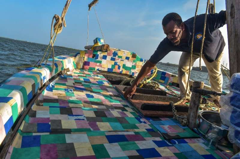 A dhow made from recycled plastic off the northern coast of Kenya