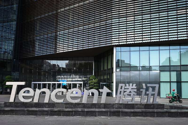 A file photograph shows Tencent's headquarters in Shanghai. The Chinese tech giant suffered a 16 percent drop in annual net prof