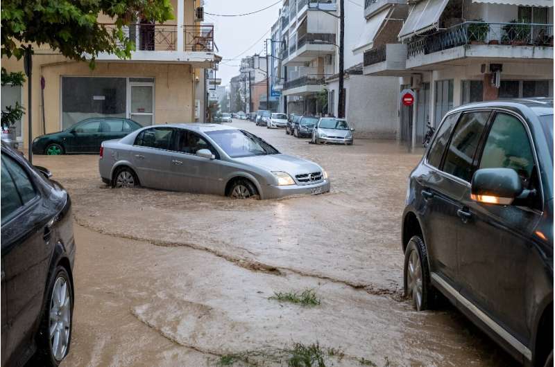 A flooded street in Volos