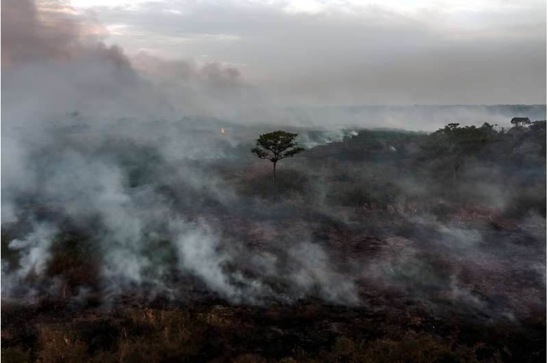 A forest fire burns in Mato Grosso state, Brazil in September 2021