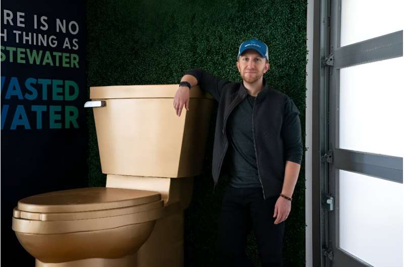 A golden toilet at the San Francisco offices of Epic Cleantec symbolizes the potential of wastewater