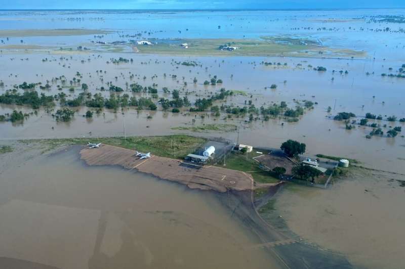A handout photo taken on March 10 by the Queensland Police Service shows the flooded northern Queensland town of Burketown. Poli
